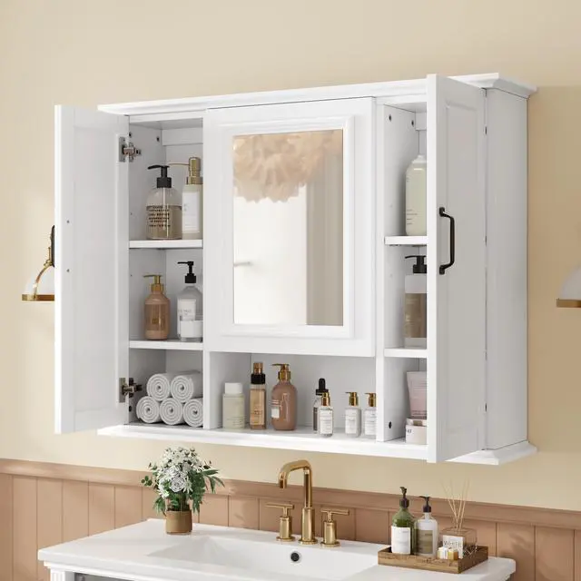 Alt view image 5 of 7 - 36'' Medicine Cabinet, Wall Mounted Bathroom Storage Cabinet, Modern Bathroom Wall Cabinet with Mirror, Mirror Cabinet with 3 Doors (Not Include Bathroom Vanity )