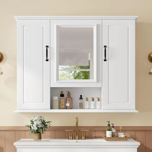 Alt view image 4 of 7 - 36'' Medicine Cabinet, Wall Mounted Bathroom Storage Cabinet, Modern Bathroom Wall Cabinet with Mirror, Mirror Cabinet with 3 Doors (Not Include Bathroom Vanity )