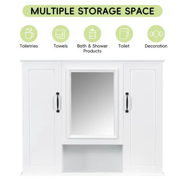 Alt view image 7 of 7 - 36'' Medicine Cabinet, Wall Mounted Bathroom Storage Cabinet, Modern Bathroom Wall Cabinet with Mirror, Mirror Cabinet with 3 Doors (Not Include Bathroom Vanity )