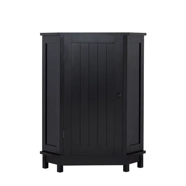 Alt view image 5 of 7 - Black Bathroom Cabinet Triangle Corner Storage Cabinet with Adjustable Shelf Modern Style MDF Board