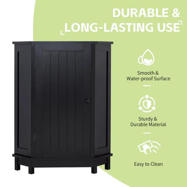 Alt view image 7 of 7 - Black Bathroom Cabinet Triangle Corner Storage Cabinet with Adjustable Shelf Modern Style MDF Board