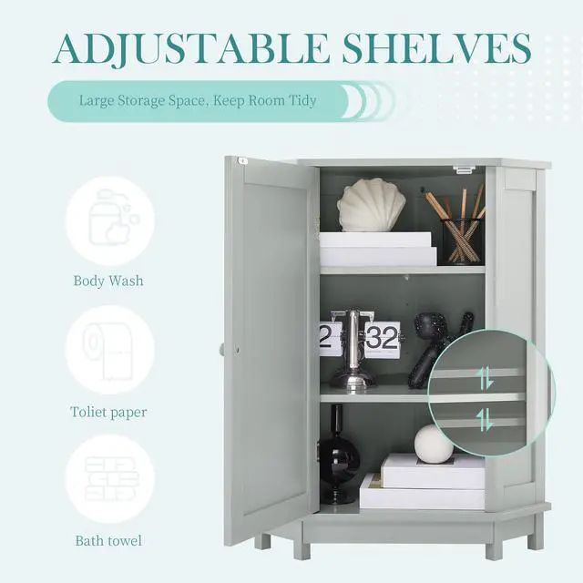 Alt view image 4 of 7 - Grey Bathroom Cabinet Triangle Corner Storage Cabinet with Adjustable Shelf Modern Style MDF Board(Old SKU:N725P172615E)