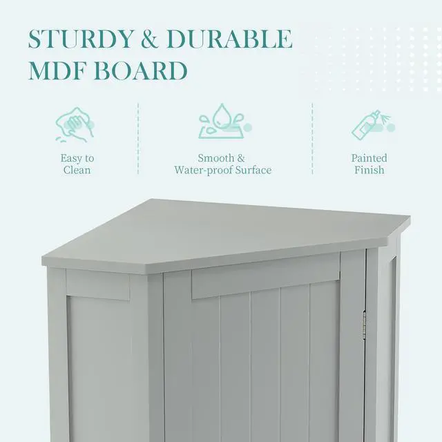 Alt view image 7 of 7 - Grey Bathroom Cabinet Triangle Corner Storage Cabinet with Adjustable Shelf Modern Style MDF Board(Old SKU:N725P172615E)