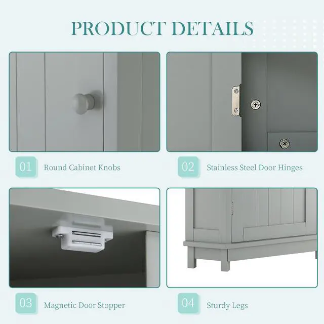 Alt view image 5 of 7 - Grey Bathroom Cabinet Triangle Corner Storage Cabinet with Adjustable Shelf Modern Style MDF Board(Old SKU:N725P172615E)