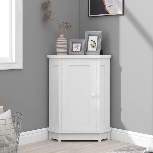 Alt view image 5 of 7 - White Bathroom Cabinet Triangle Corner Storage Cabinet with Adjustable Shelf Modern Style MDF Board (Old SKU:WF291477AAK)