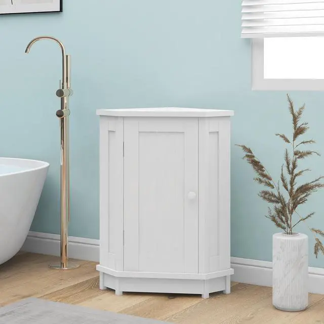 Alt view image 7 of 7 - White Bathroom Cabinet Triangle Corner Storage Cabinet with Adjustable Shelf Modern Style MDF Board (Old SKU:WF291477AAK)