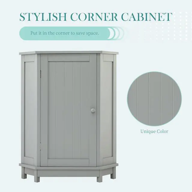 Alt view image 6 of 7 - Grey Bathroom Cabinet Triangle Corner Storage Cabinet with Adjustable Shelf Modern Style MDF Board(Old SKU:N725P172615E)