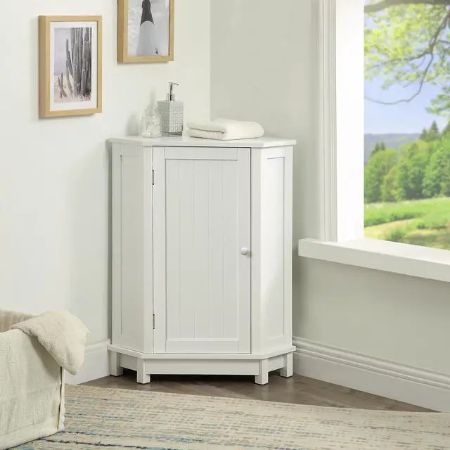 Alt view image 2 of 7 - White Bathroom Cabinet Triangle Corner Storage Cabinet with Adjustable Shelf Modern Style MDF Board (Old SKU:WF291477AAK/N725P172615K)