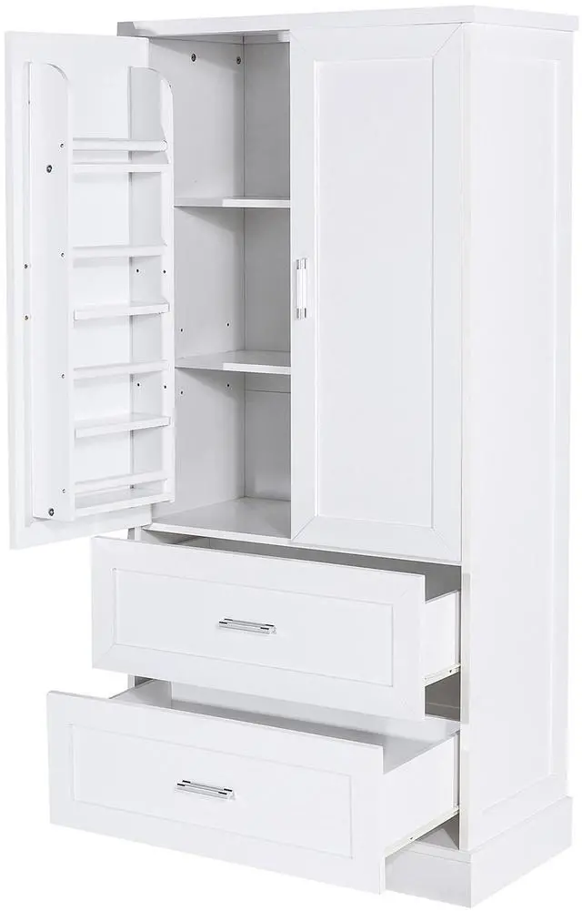 Main image of Tall Bathroom Storage Cabinet, Cabinet with Two Doors and Drawers, Adjustable Shelf, MDF Board, White, Two Packages(Old SKU:N725P178675K)