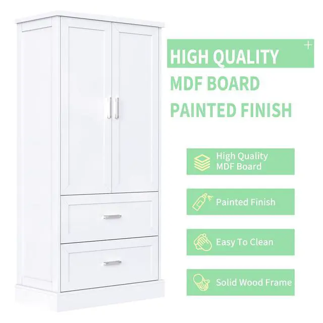 Alt view image 7 of 7 - Tall Bathroom Storage Cabinet, Cabinet with Two Doors and Drawers, Adjustable Shelf, MDF Board, White, Two Packages(Old SKU:N725P178675K)