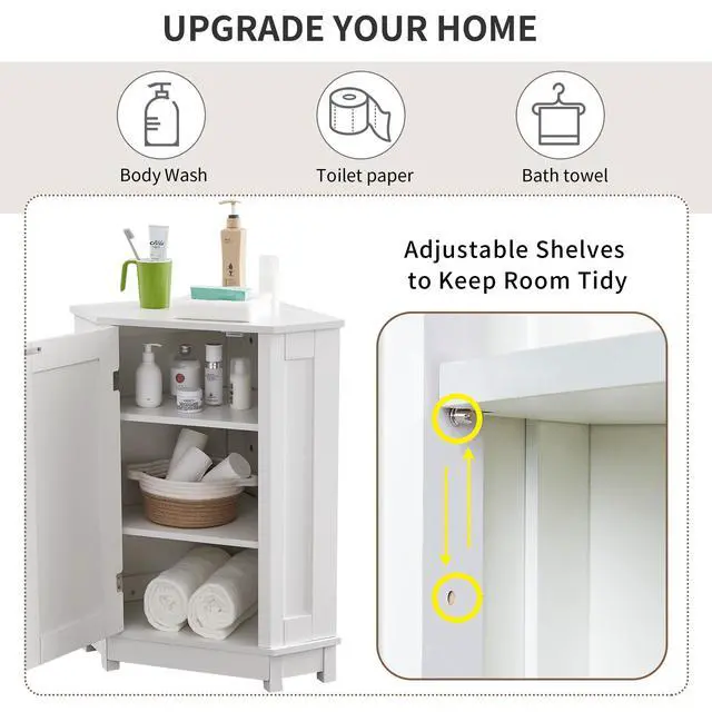 Alt view image 7 of 7 - White Bathroom Cabinet Triangle Corner Storage Cabinet with Adjustable Shelf Modern Style MDF Board (Old SKU:WF291477AAK/N725P172615K)