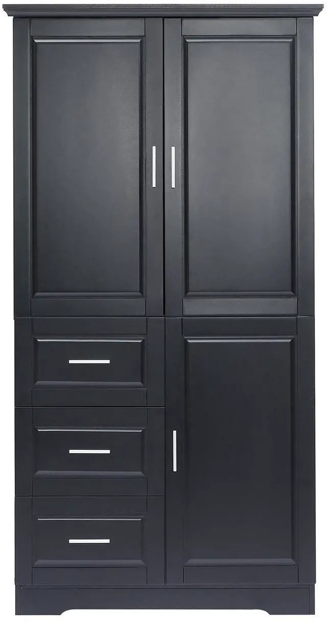 Main image of Tall and Wide Storage Cabinet with Doors for Bathroom/Office, Three Drawers, Black(Old SKU:WF299285AAB)