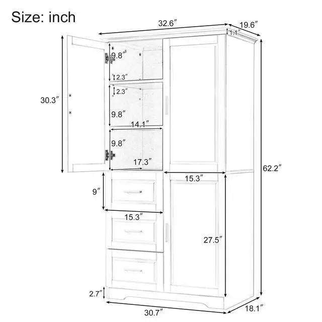 Alt view image 3 of 7 - Tall and Wide Storage Cabinet with Doors for Bathroom/Office, Three Drawers, Grey(Old SKU:WF299285AAG/N725P331357E)
