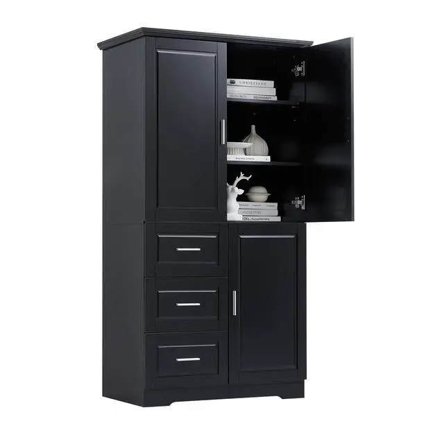 Alt view image 7 of 7 - Tall and Wide Storage Cabinet with Doors for Bathroom/Office, Three Drawers, Black(Old SKU:WF299285AAB)