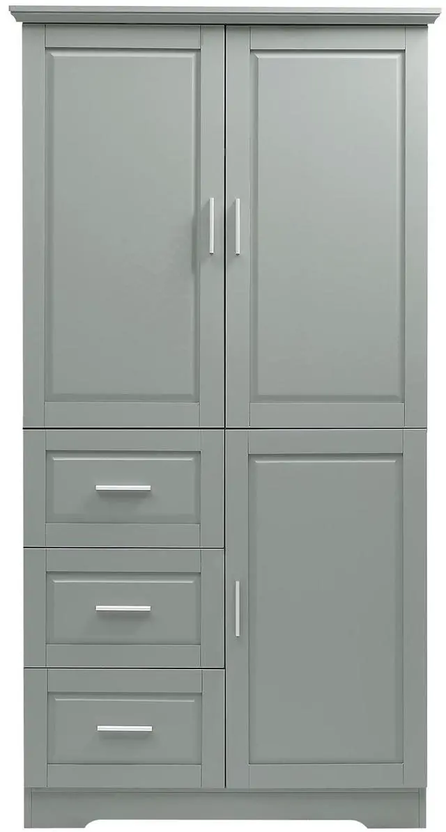 Main image of Tall and Wide Storage Cabinet with Doors for Bathroom/Office, Three Drawers, Grey(Old SKU:WF299285AAG/N725P331357E)