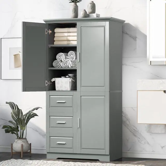 Alt view image 2 of 7 - Tall and Wide Storage Cabinet with Doors for Bathroom/Office, Three Drawers, Grey(Old SKU:WF299285AAG/N725P331357E)