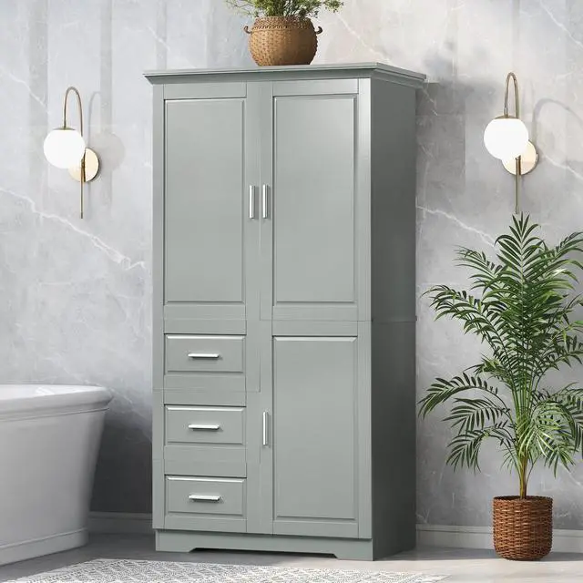 Alt view image 4 of 7 - Tall and Wide Storage Cabinet with Doors for Bathroom/Office, Three Drawers, Grey(Old SKU:WF299285AAG/N725P331357E)
