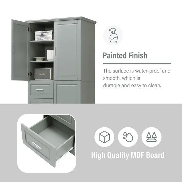 Alt view image 5 of 7 - Tall and Wide Storage Cabinet with Doors for Bathroom/Office, Three Drawers, Grey(Old SKU:WF299285AAG/N725P331357E)