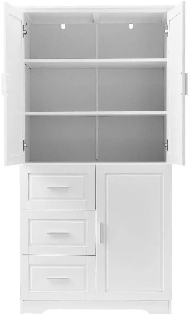 Main image of Tall and Wide Storage Cabinet with Doors for Bathroom/Office, Three Drawers, White(Old SKU: N725P331357K/WF299285AAK)