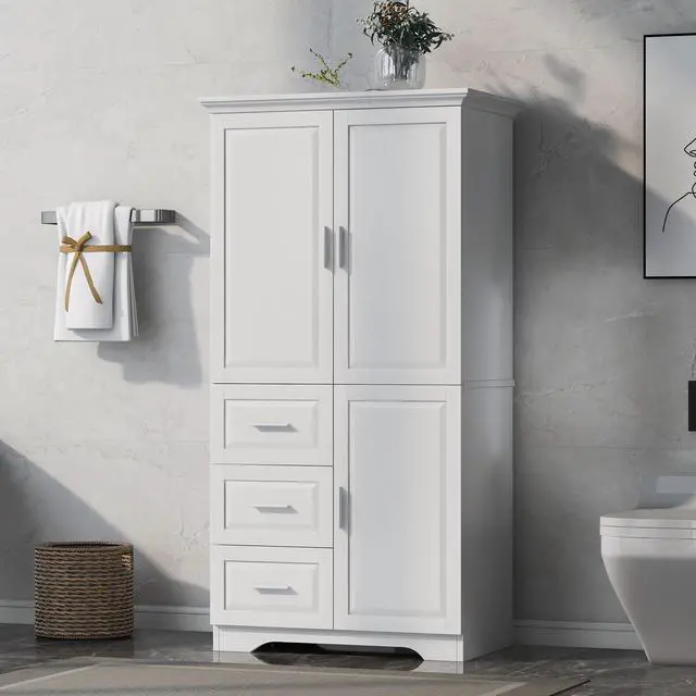Alt view image 4 of 7 - Tall and Wide Storage Cabinet with Doors for Bathroom/Office, Three Drawers, White(Old SKU: N725P331357K/WF299285AAK)