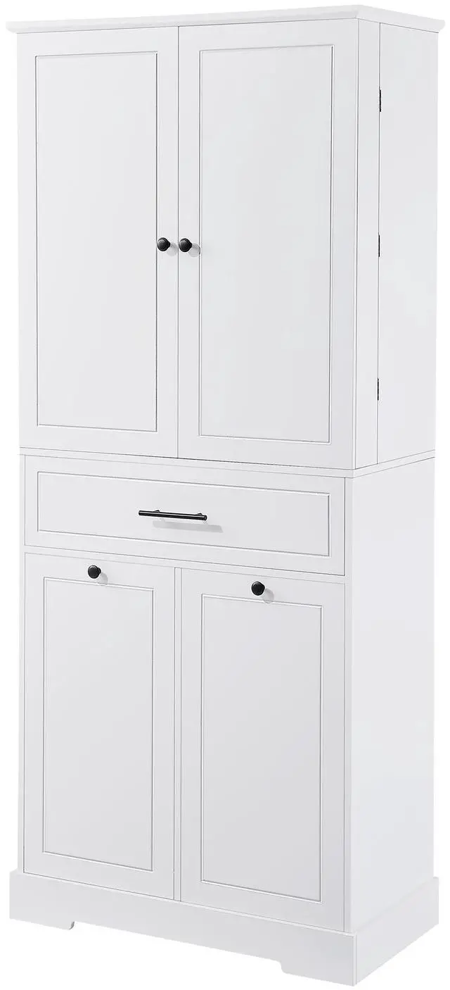 Main image of Freestanding Bathroom Storage Cabinet with Doors & Drawers, Tilt-Out Laundry Hamper, Adjustable Shelf, Multiple Storage Spaces, Two packages, White(Old SKU:
N725P262025K/N725P352454K)
