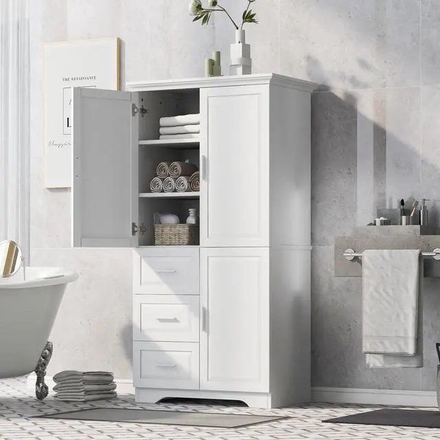 Alt view image 5 of 7 - Tall and Wide Storage Cabinet with Doors for Bathroom/Office, Three Drawers, White(Old SKU: N725P331357K/WF299285AAK)