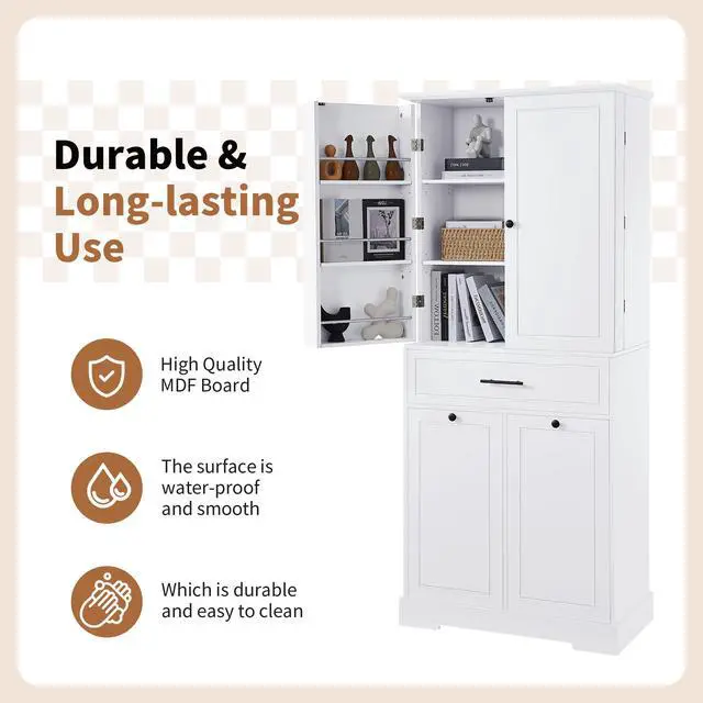 Alt view image 5 of 7 - Freestanding Bathroom Storage Cabinet with Doors & Drawers, Tilt-Out Laundry Hamper, Adjustable Shelf, Multiple Storage Spaces, Two packages, White(Old SKU:
N725P262025K/N725P352454K)