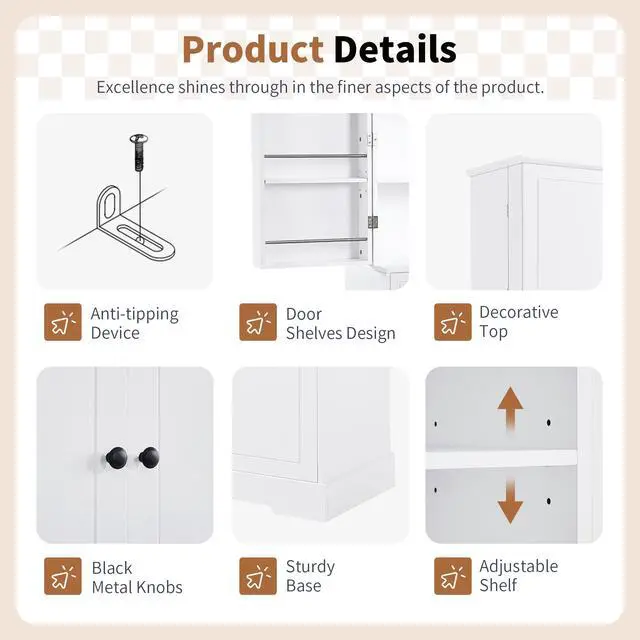Alt view image 7 of 7 - Freestanding Bathroom Storage Cabinet with Doors & Drawers, Tilt-Out Laundry Hamper, Adjustable Shelf, Multiple Storage Spaces, Two packages, White(Old SKU:
N725P262025K/N725P352454K)