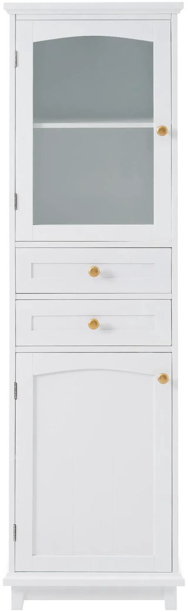 Main image of 63" Tall Bathroom Storage Cabinet with Glass Doors, Free-Standing, Two Drawers, and Adjustable Shelves, MDF Board, Painted white - Perfect for Displaying Your Favorite Items
