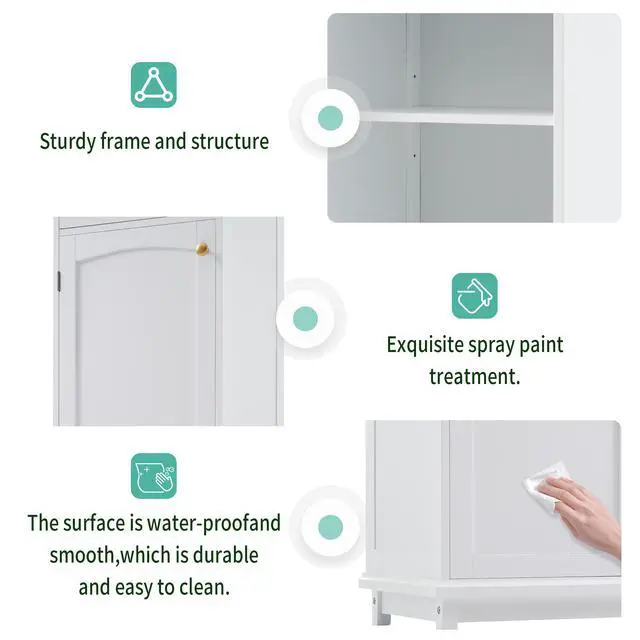 Alt view image 7 of 7 - 63" Tall Bathroom Storage Cabinet with Glass Doors, Free-Standing, Two Drawers, and Adjustable Shelves, MDF Board, Painted white - Perfect for Displaying Your Favorite Items