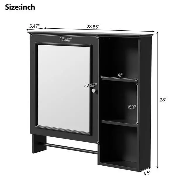 Alt view image 3 of 7 - Wall Mounted Bathroom Storage Cabinet, Medicine Cabinets with large mirror door, adjustable shelves and three open storage levels(Not Include Bathroom Vanity )