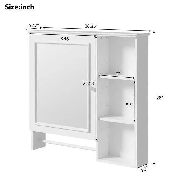 Alt view image 3 of 7 - Wall Mounted Bathroom Storage Cabinet, Medicine Cabinets with large mirror door, adjustable shelves and three open storage levels(Not Include Bathroom Vanity )