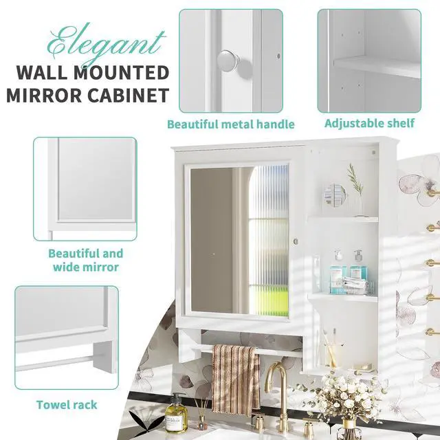 Alt view image 6 of 7 - Wall Mounted Bathroom Storage Cabinet, Medicine Cabinets with large mirror door, adjustable shelves and three open storage levels(Not Include Bathroom Vanity )