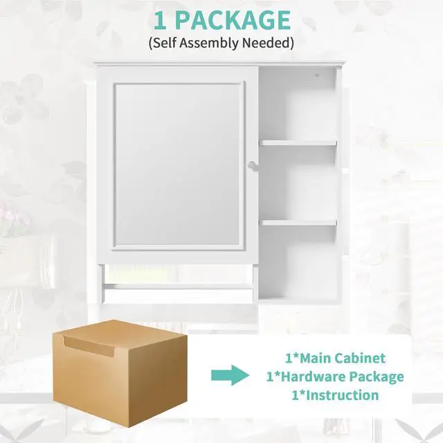 Alt view image 7 of 7 - Wall Mounted Bathroom Storage Cabinet, Medicine Cabinets with large mirror door, adjustable shelves and three open storage levels(Not Include Bathroom Vanity )