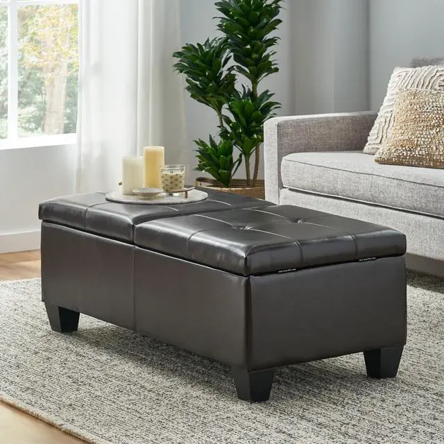 Alt view image 2 of 7 - Upholstered PU Leather Storage Ottoman - DBL TOP (old sku N757P254559B)