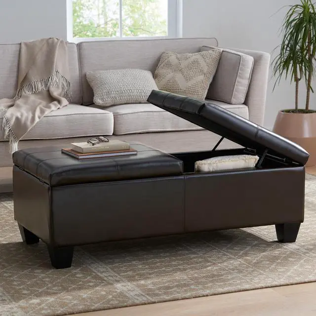 Main image of Upholstered PU Leather Storage Ottoman - DBL TOP (old sku N757P254559B)