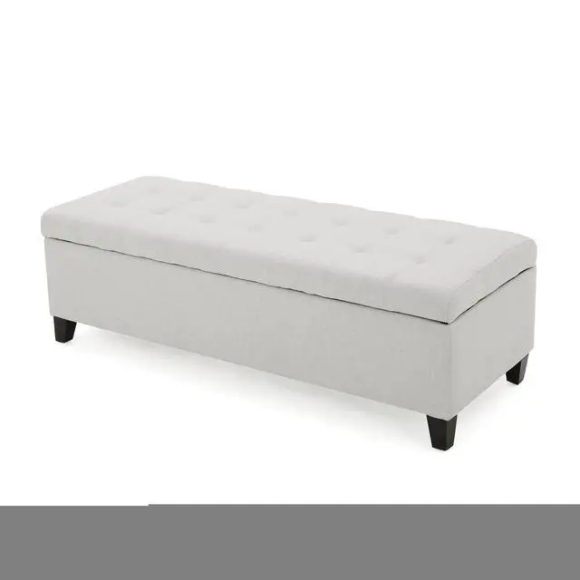 Alt view image 6 of 7 - Upholstered Storage Ottoman Bench, Entryway Bench, End of Bed Bench, Ottoman Foot Rest for Bedroom, Light Grey, 300lbs