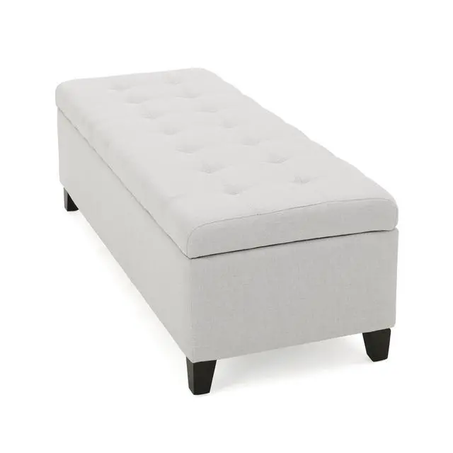 Alt view image 7 of 7 - Upholstered Storage Ottoman Bench, Entryway Bench, End of Bed Bench, Ottoman Foot Rest for Bedroom, Light Grey, 300lbs
