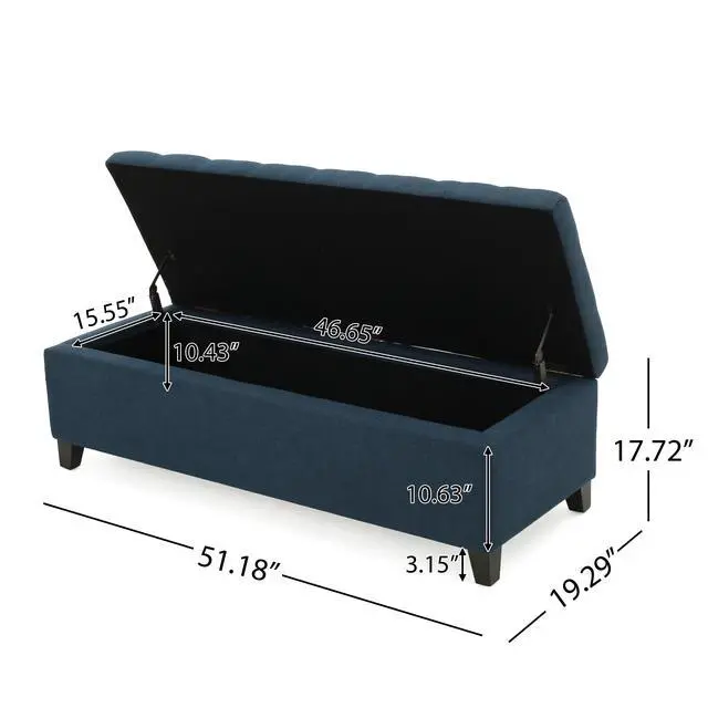 Alt view image 3 of 7 - Upholstered Storage Ottoman Bench, Entryway Bench, End of Bed Bench, Ottoman Foot Rest for Bedroom, Navy Blue, 300lbs