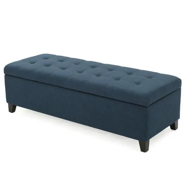 Alt view image 6 of 7 - Upholstered Storage Ottoman Bench, Entryway Bench, End of Bed Bench, Ottoman Foot Rest for Bedroom, Navy Blue, 300lbs