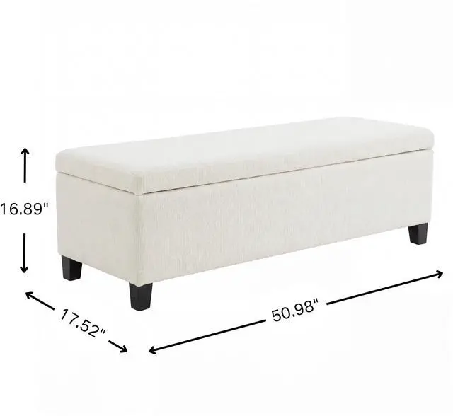 Alt view image 3 of 7 - Indoor Textured Boucle White Storage Ottoman Bench - 50.98''L Upholstered Entryway Bench with Hidden Storage, 300lbs Weight Capacity for Living Room, Bedroom & Hallway