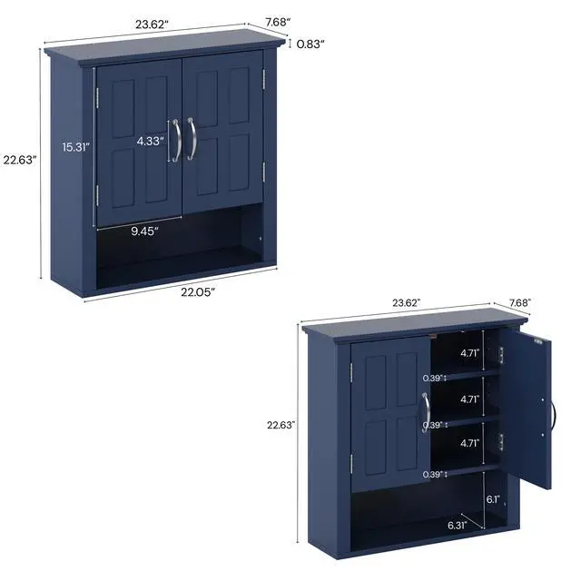 Alt view image 3 of 7 - Bathroom Wall Storage Cabinet, Multi -functional Wall Mounted Cabinet with Adjustable Shelves, Medicine Cabinet for Laundry Room & Kitchen & Living Room, Blue