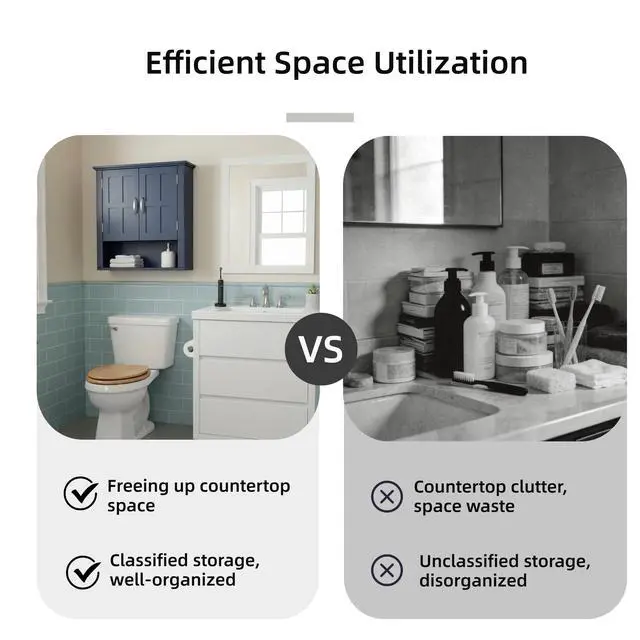 Alt view image 7 of 7 - Bathroom Wall Storage Cabinet, Multi -functional Wall Mounted Cabinet with Adjustable Shelves, Medicine Cabinet for Laundry Room & Kitchen & Living Room, Blue
