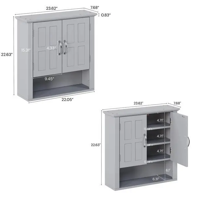 Alt view image 3 of 7 - Bathroom Wall Storage Cabinet, Multi -functional Wall Mounted Cabinet with Adjustable Shelves, Medicine Cabinet for Laundry Room & Kitchen & Living Room, Gray