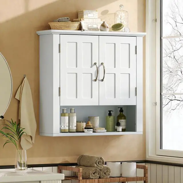 Alt view image 2 of 7 - Bathroom Wall Storage Cabinet, Multi -functional Wall Mounted Cabinet with Adjustable Shelves, Medicine Cabinet for Laundry Room & Kitchen & Living Room, White