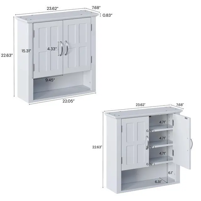 Alt view image 3 of 7 - Bathroom Wall Storage Cabinet, Multi -functional Wall Mounted Cabinet with Adjustable Shelves, Medicine Cabinet for Laundry Room & Kitchen & Living Room, White