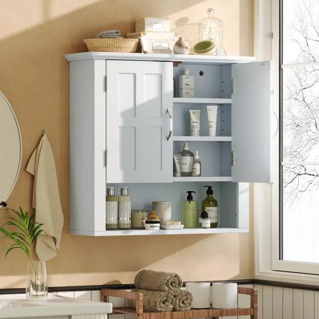 Alt view image 4 of 7 - Bathroom Wall Storage Cabinet, Multi -functional Wall Mounted Cabinet with Adjustable Shelves, Medicine Cabinet for Laundry Room & Kitchen & Living Room, White