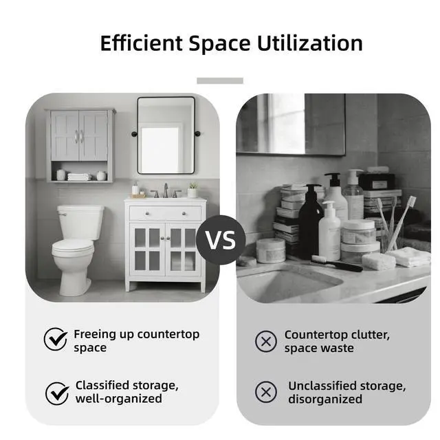 Alt view image 7 of 7 - Bathroom Wall Storage Cabinet, Multi -functional Wall Mounted Cabinet with Adjustable Shelves, Medicine Cabinet for Laundry Room & Kitchen & Living Room, Gray