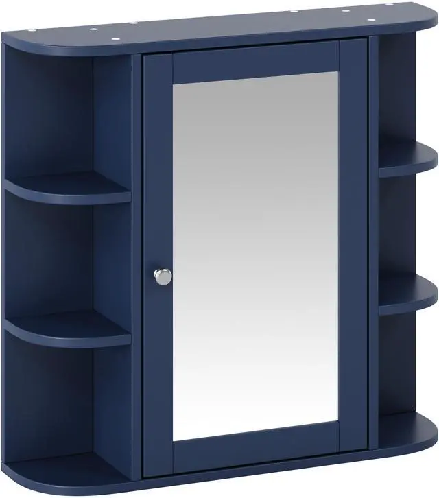 Main image of Bathroom Wall Storage Cabinet with Mirror, Medicine Cabinet with Adjustable Wood Shelf & Doors, Mounted Storage Cabinets with 6 Open Shelves, Blue
