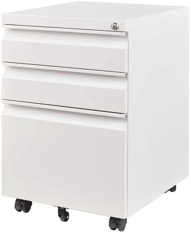 Main image of 3 Drawer Mobile File Cabinet with Lock,Metal Filing Cabinets for Home Office Organizer Letters/Legal/A4,Fully Assembled Except Wheels,White